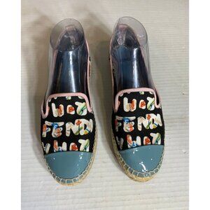 FENDI CANVAS PRINTED LOGO ESPADRILLES SZ 37.5 EU 7.5 USA